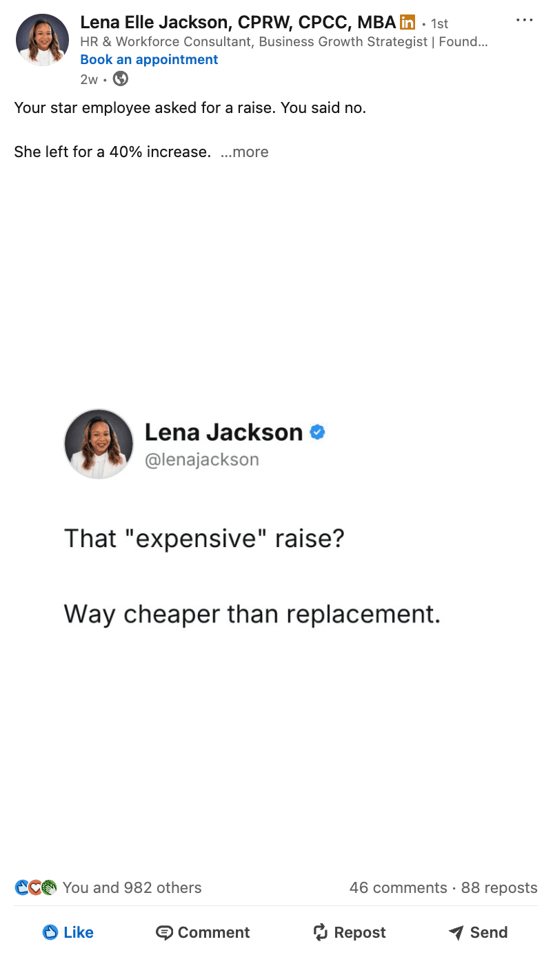 LinkedIn post by Lena Elle Jackson
